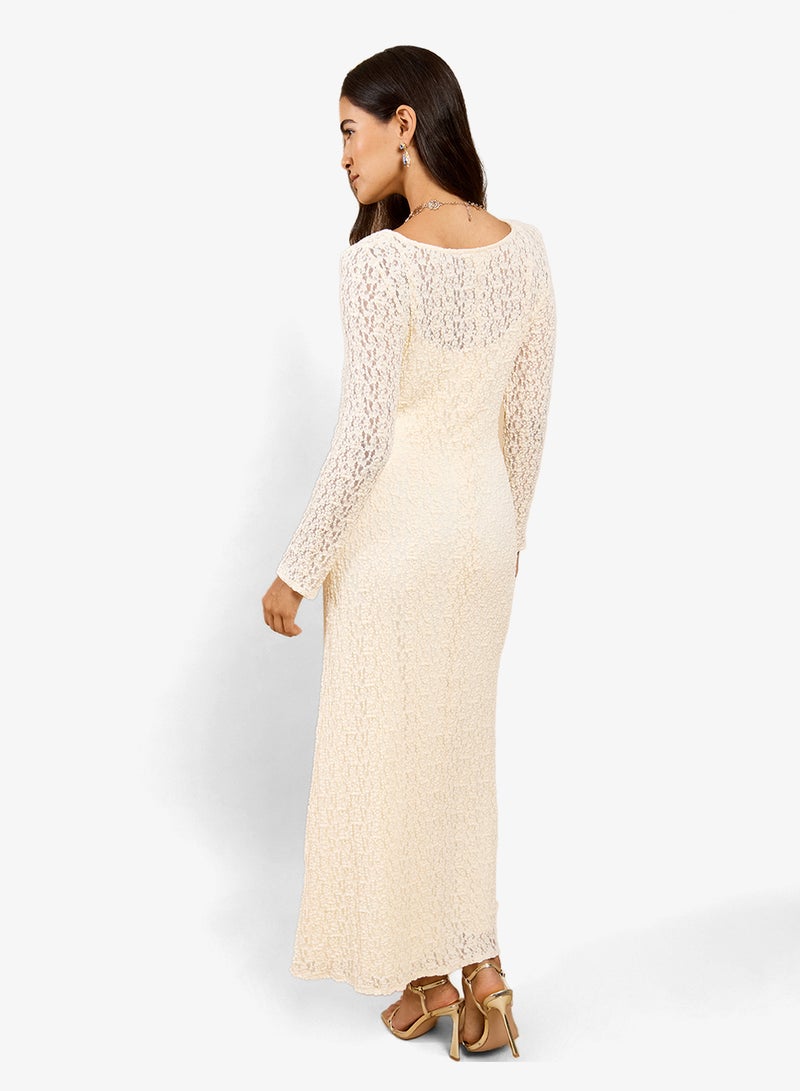 Little Mistress Cream Texture Midi Dress - Image 2